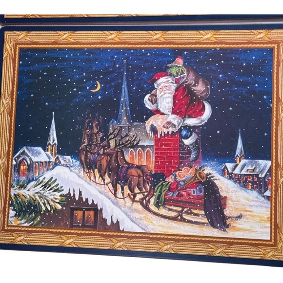Christopher Radko Home for the Holiday Santa Placemat  Set Cork Back W/ Box - No - Picture 5 of 6